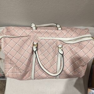 Steve Madden Luggage Duffle Bag - 24” x 12” - Pink White w. Gold Tone Hardware